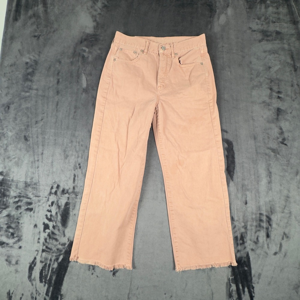 American Eagle Wide Leg Crop Womens 4 Pink Raw Hem High Rise Jeans